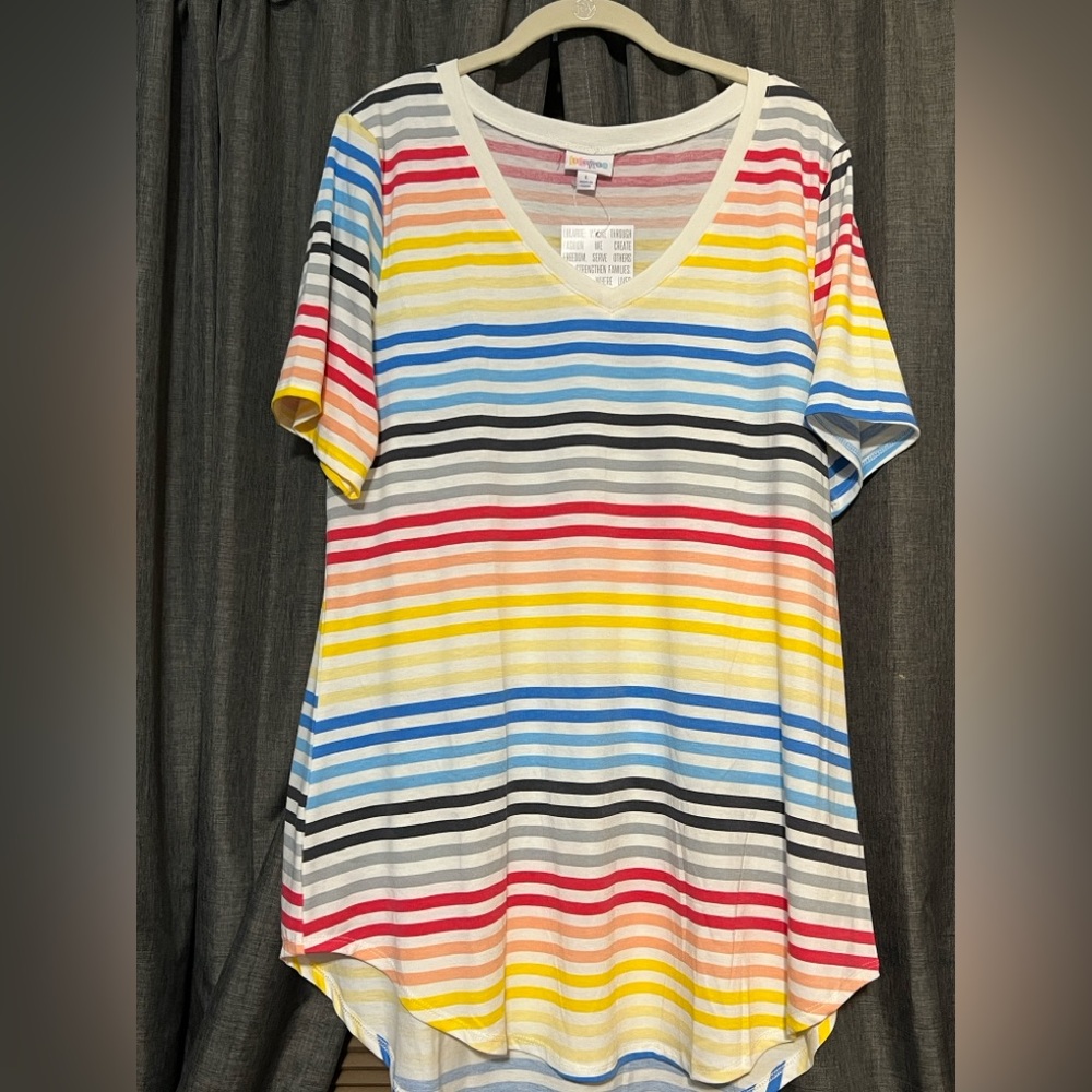 LuLaRoe New Striped Multicolor V-Neck Women's Iris Top Size Large